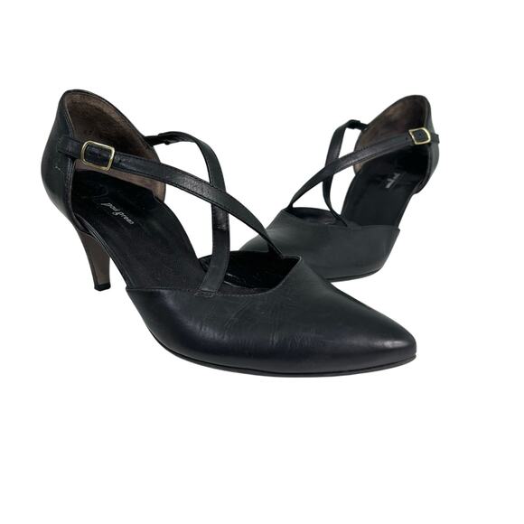 Paul Green Black Leather Pointed Toe Heel Criss Cross Straps 6.5/ US 9 - Picture 1 of 9